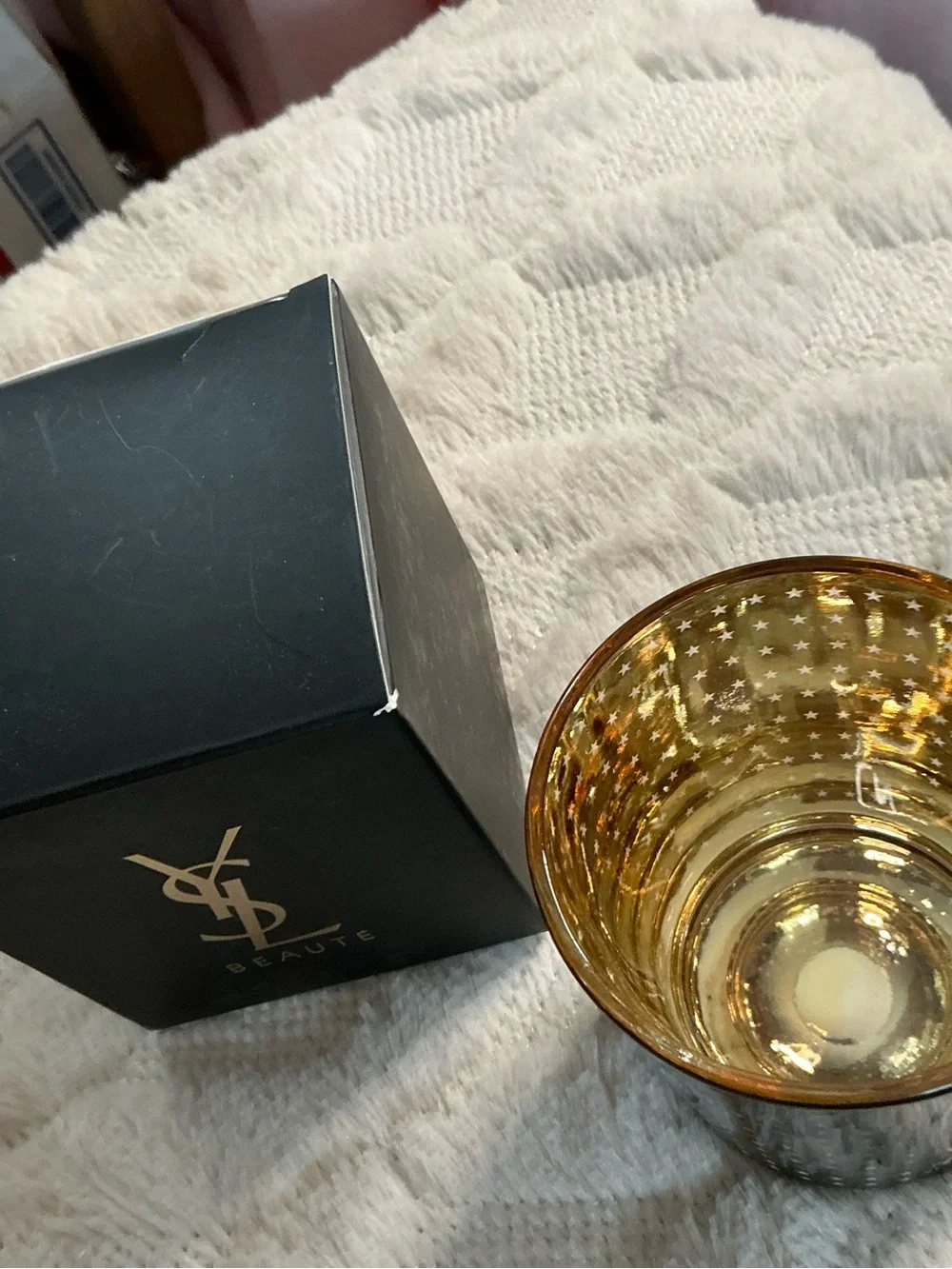 Yves Saint Laurent Black and Gold Star Cutout Candle Holder